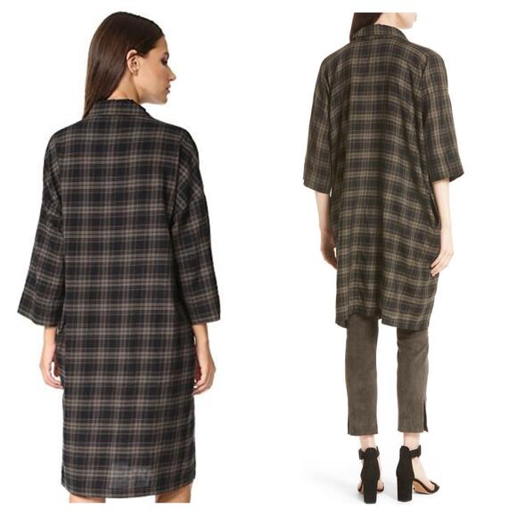 Vince Plaid Easy Pullover Cotton Cocoon Shirt Dress Small Green Lagenlook - Picture 13 of 13